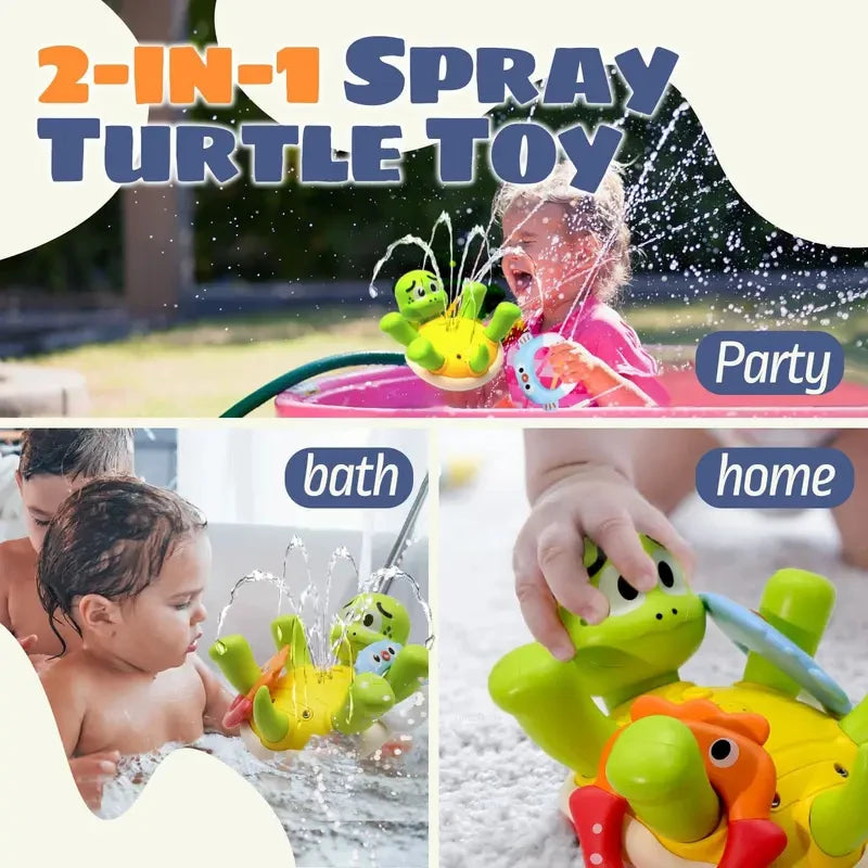 Baby Toys Rechargeable Turtle Bath Sprinkler for Kids Toddler with 5 Rings Bathtub Fountain Spray Mold Gifts