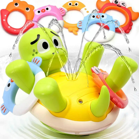 Baby Toys Rechargeable Turtle Bath Sprinkler for Kids Toddler with 5 Rings Bathtub Fountain Spray Mold Gifts