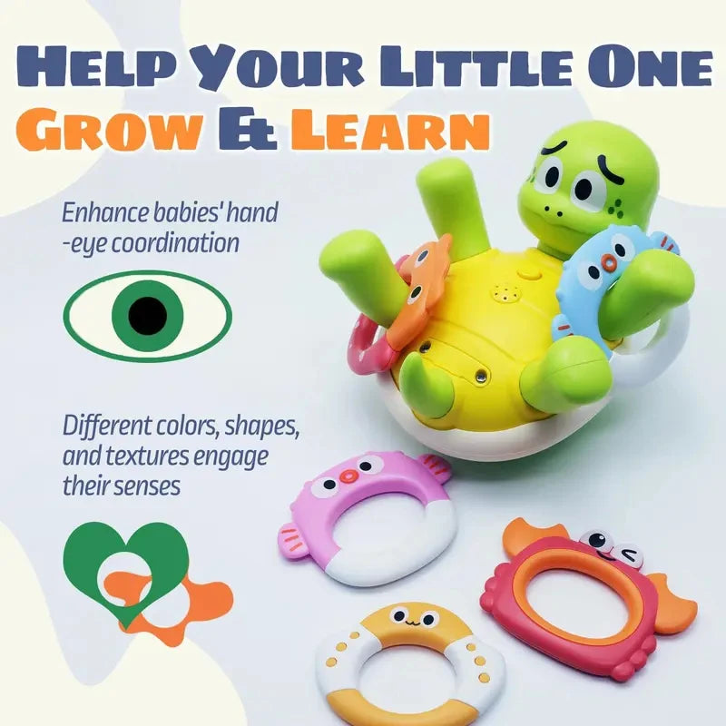 Baby Toys Rechargeable Turtle Bath Sprinkler for Kids Toddler with 5 Rings Bathtub Fountain Spray Mold Gifts