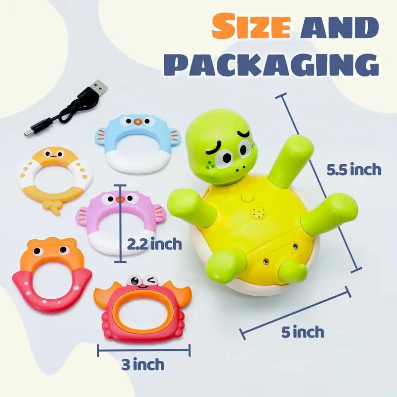 Baby Toys Rechargeable Turtle Bath Sprinkler for Kids Toddler with 5 Rings Bathtub Fountain Spray Mold Gifts