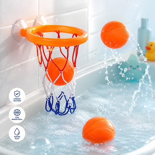 Mini Bath Basketball Hoop Set for Kids – Suction Cup Bathtub Basketball Toy with 3 Soft Balls